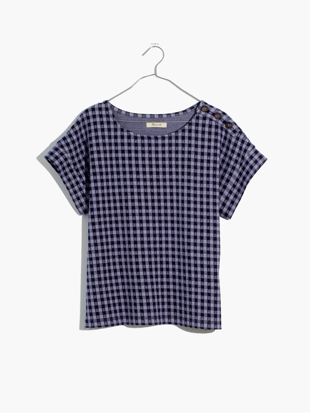 Madewell Gingham Knit Seersucker Button-Shoulder Top in Faded Lavender - Picture 4 of 9